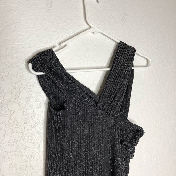 IRO Club black silver metallic asymmetrical neckline dress size 36 or Small NWT - Picture 3 of 14